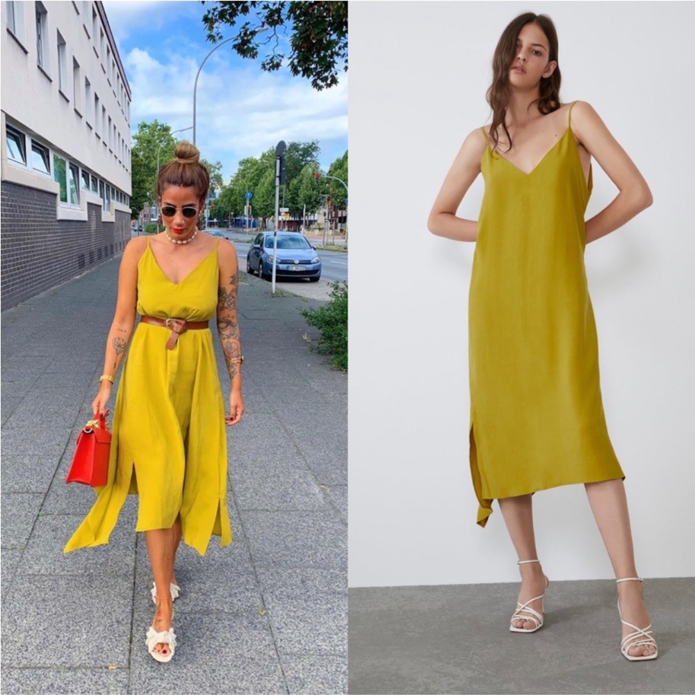Zara Midi Yellow Silk Flowy Slip Dress
